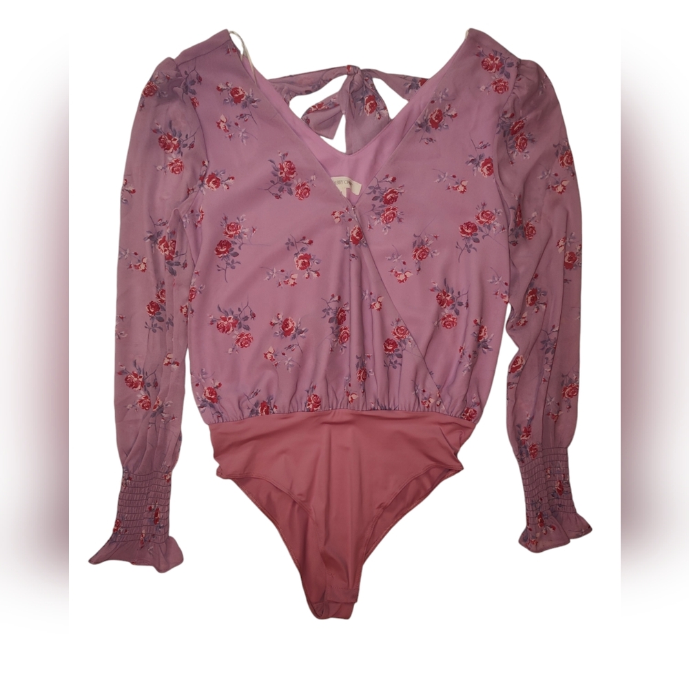 Shabby Chic Cottage Core Feminine Women's Pink Floral Bodysuit NWOT Size Medium
